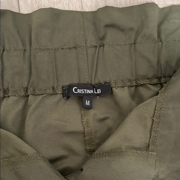 CRISTINA LEI DARK Green Asymmetrical Paper-bag Waist Cotton Midi Skirt, Size M - Picture 9 of 11